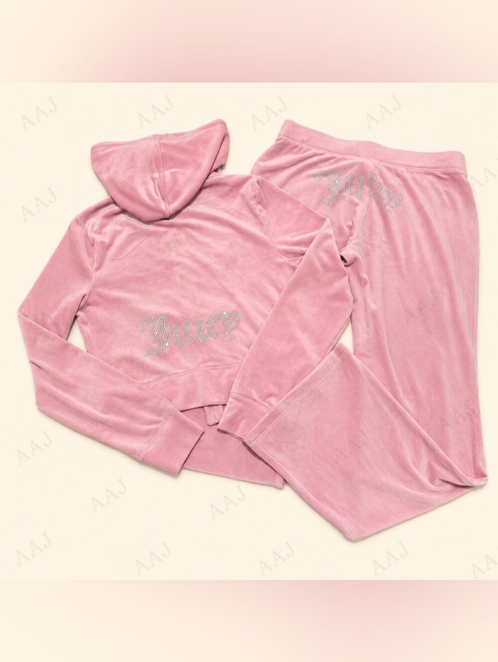 Juicy Couture Rose Velour Zip Hoodie & Pants Set - M